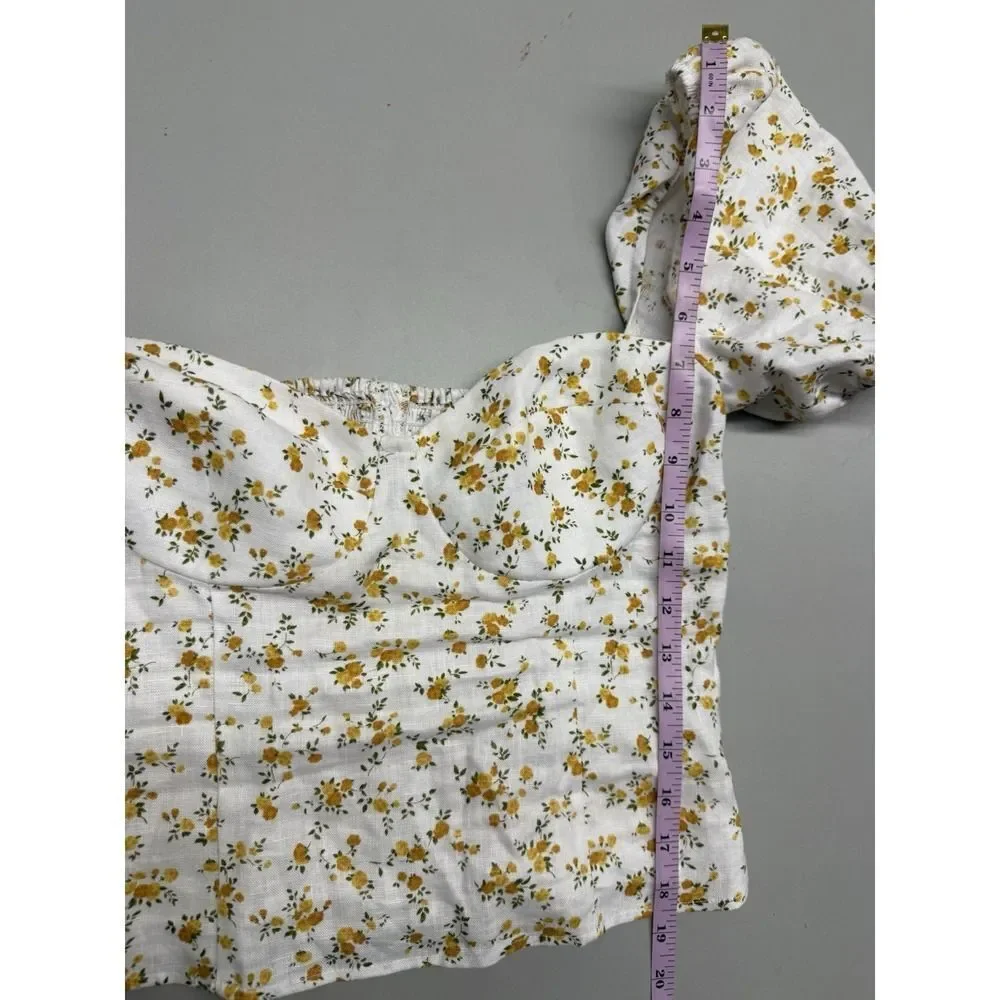 Reformation Andra Linen Top in Adagio Floral.Puff Sleeves. Zipper Closure.Sz 4